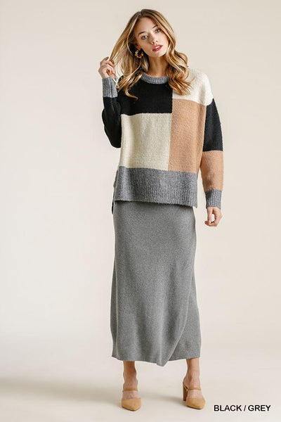 Colorblock Contrasted Cotton Fabric On Back Top With Side Slits And High Low Hem - AMIClubwear