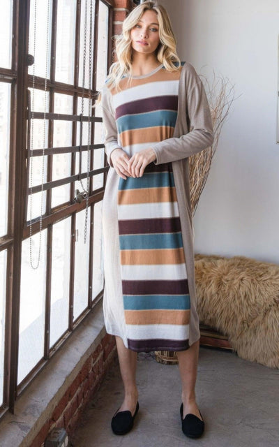 Colorblock Striped Dress - AMIClubwear