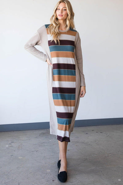 Colorblock Striped Dress - AMIClubwear