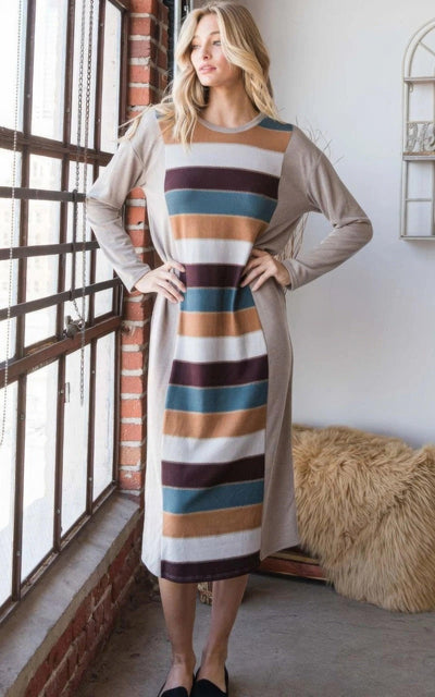 Colorblock Striped Dress - AMIClubwear