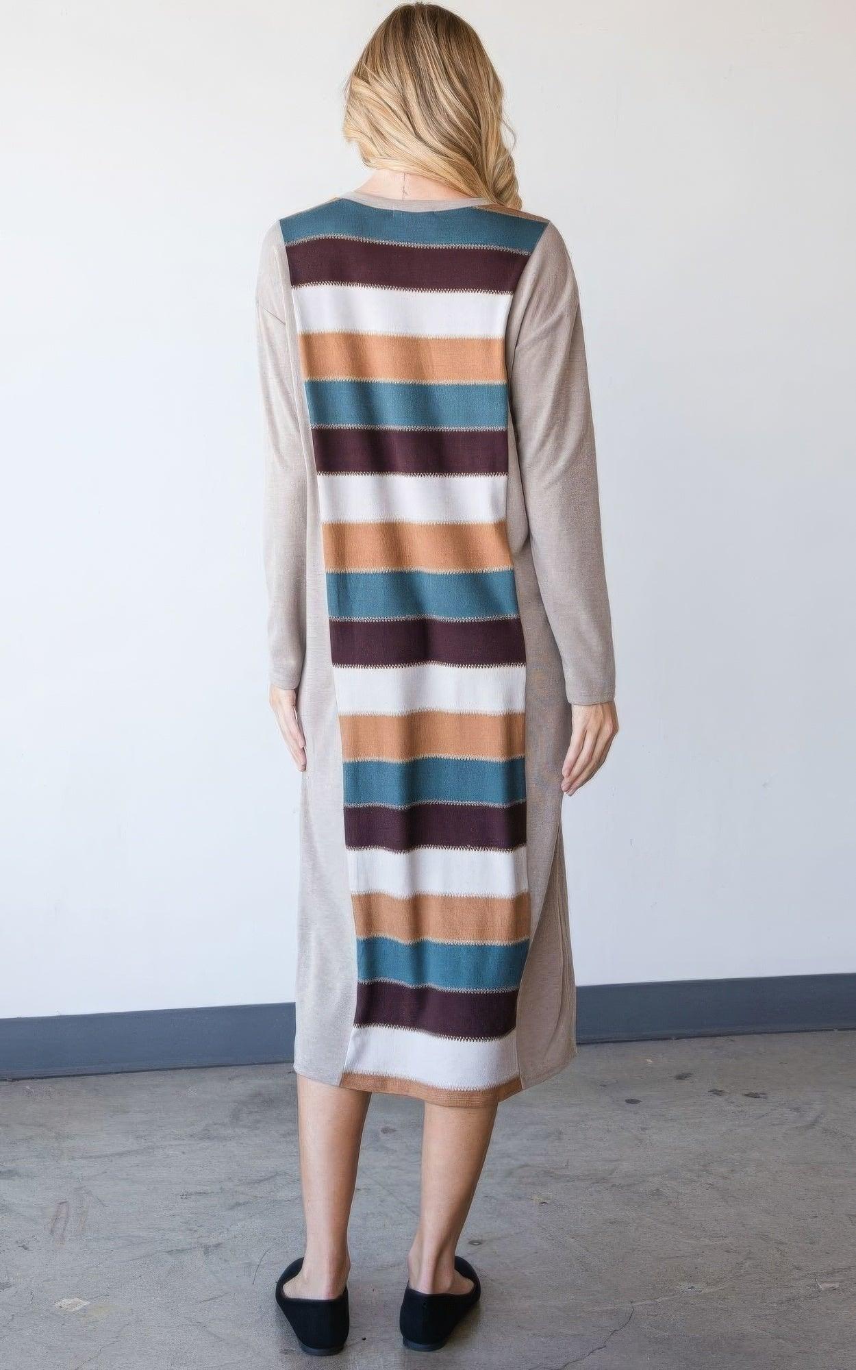 Colorblock Striped Dress - AMIClubwear