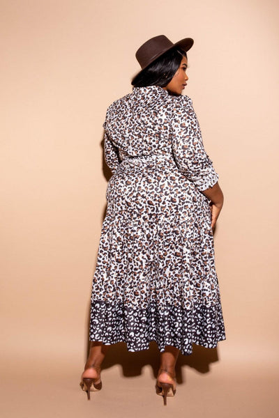 Contrast Animal Print Shirt Dress - AMIClubwear