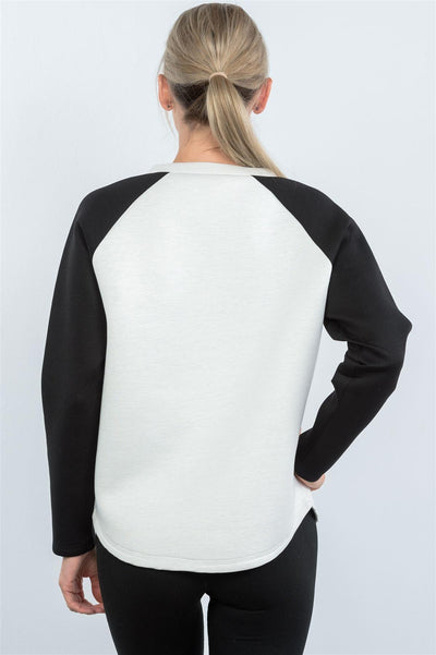 Contrast Sleeve Curved Hem Sweater - AMIClubwear