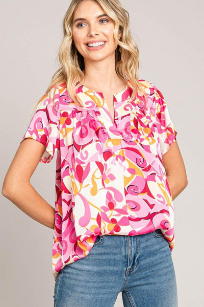 Cotton Bleu by Nu Label Abstract Print Short Sleeve Top - AMIClubwear