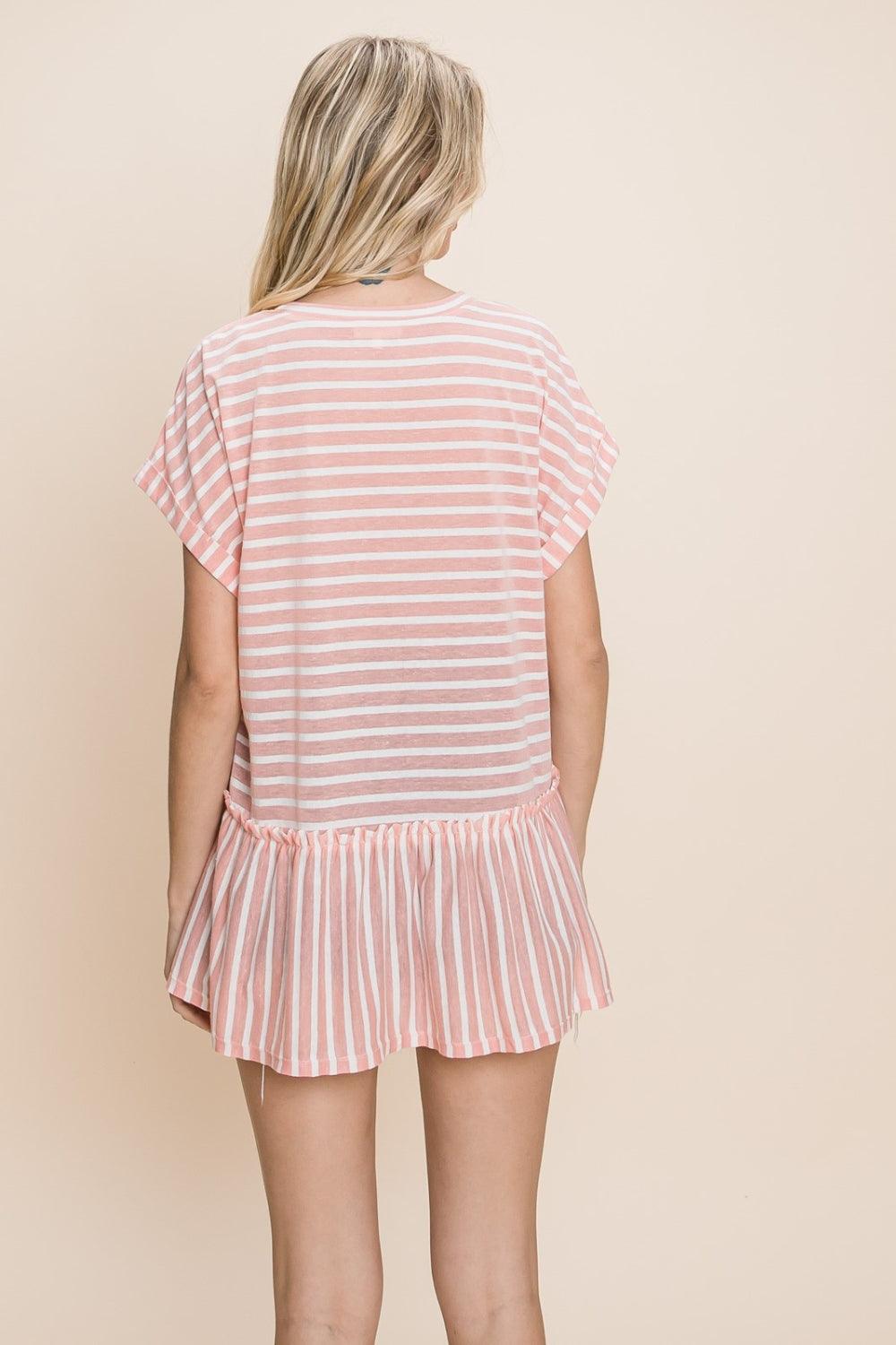 Cotton Bleu by Nu Label Striped Ruffled Short Sleeve Top - AMIClubwear