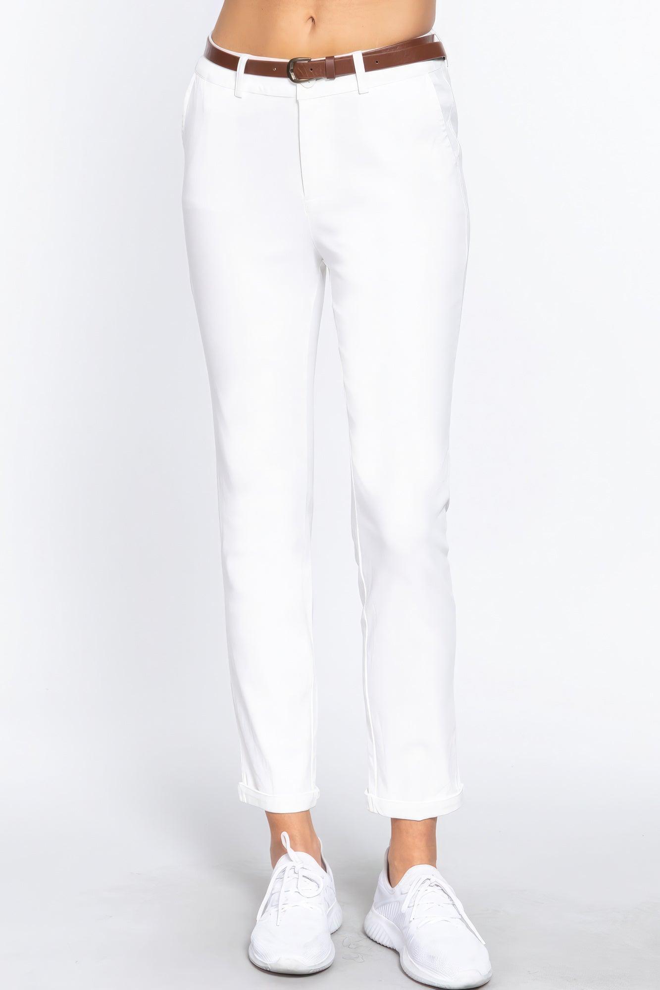 Cotton-span Twill Belted Long Pants - AMIClubwear