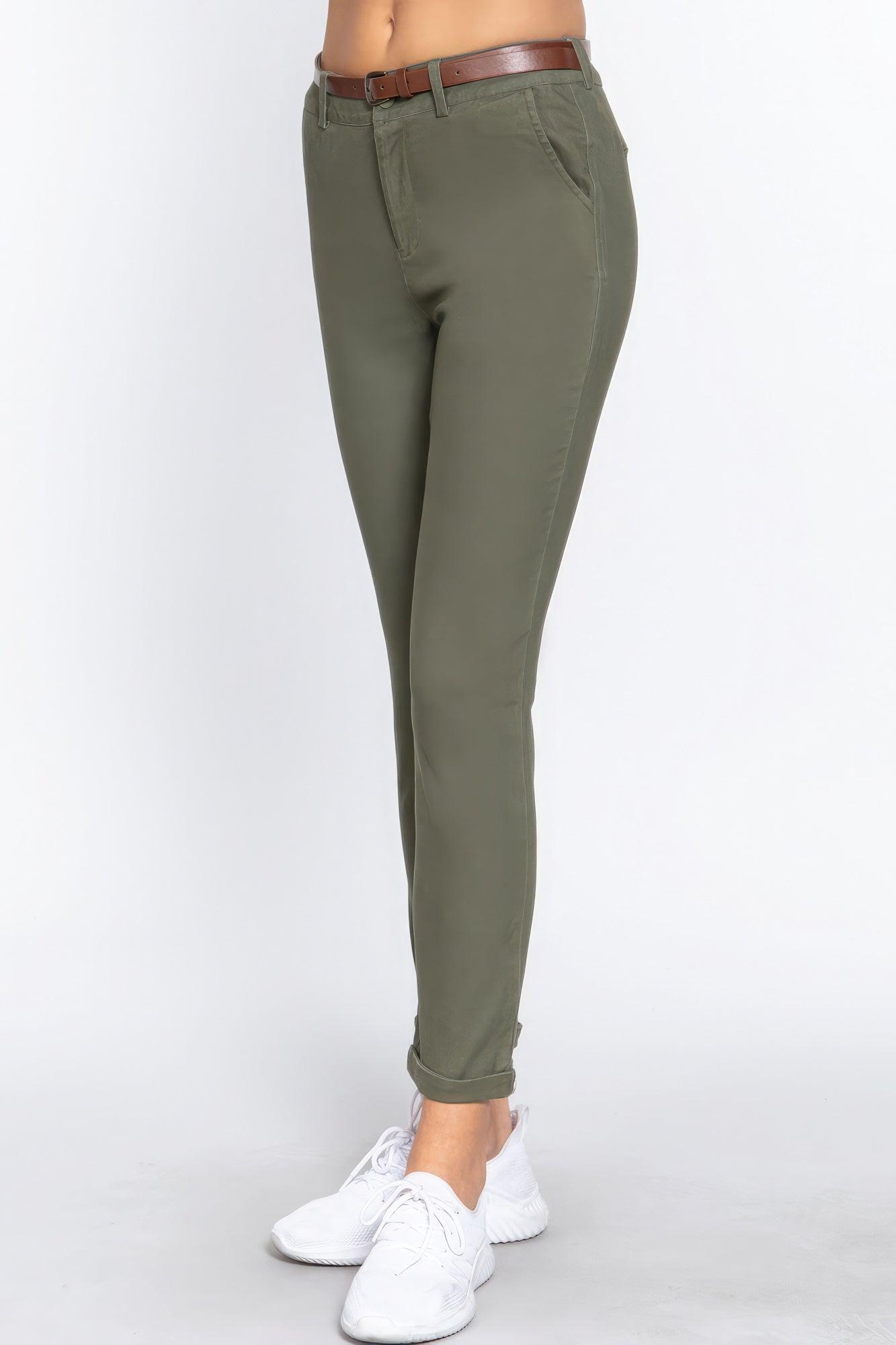 Cotton-span Twill Belted Long Pants - AMIClubwear