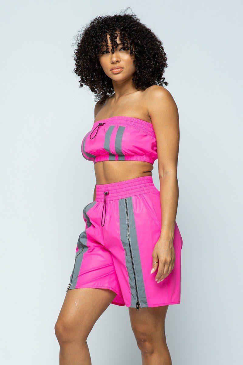 Cropped Mini Tube Top/lined Thigh Length Shorts Set - AMIClubwear