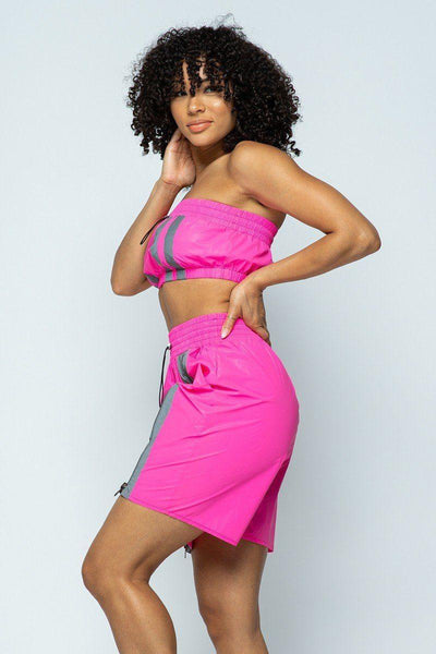 Cropped Mini Tube Top/lined Thigh Length Shorts Set - AMIClubwear