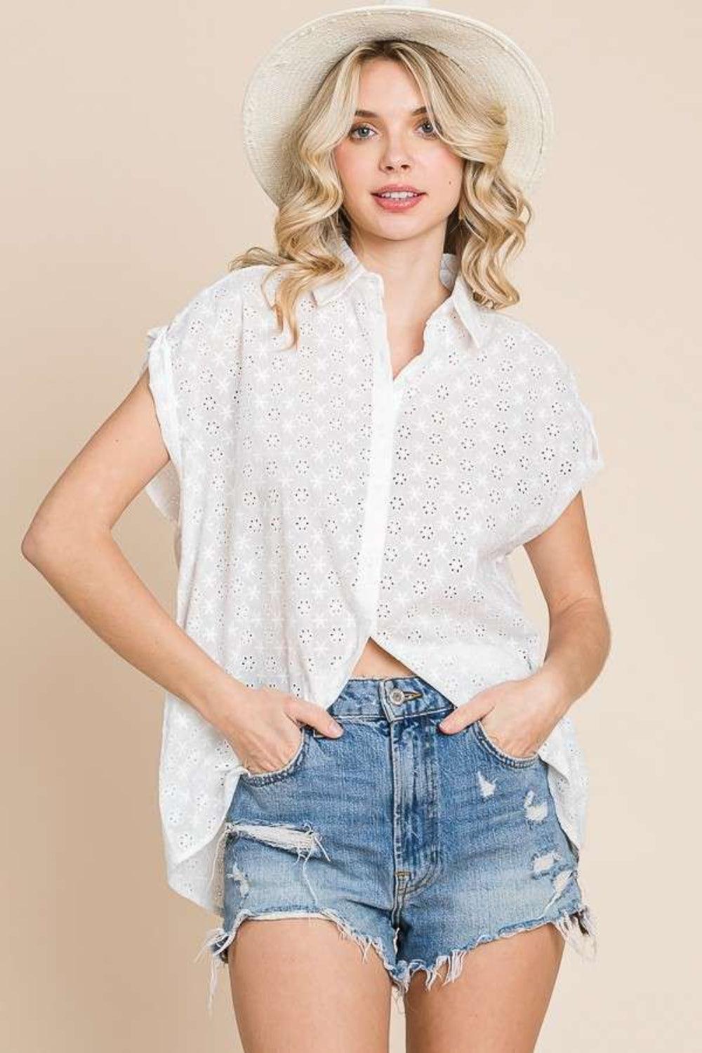 Culture Code Eyelet Crisscross Back Button Up Shirt - AMIClubwear