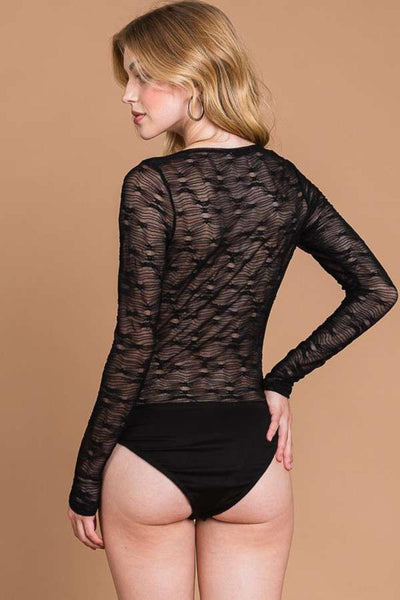 Culture Code Round Neck Mesh Perspective Bodysuit - AMIClubwear