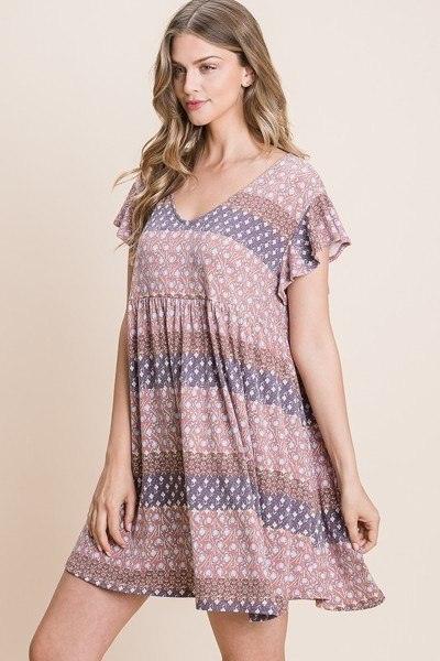 Cute And Flirty Floral Printed Babydoll Mini Dress - AMIClubwear