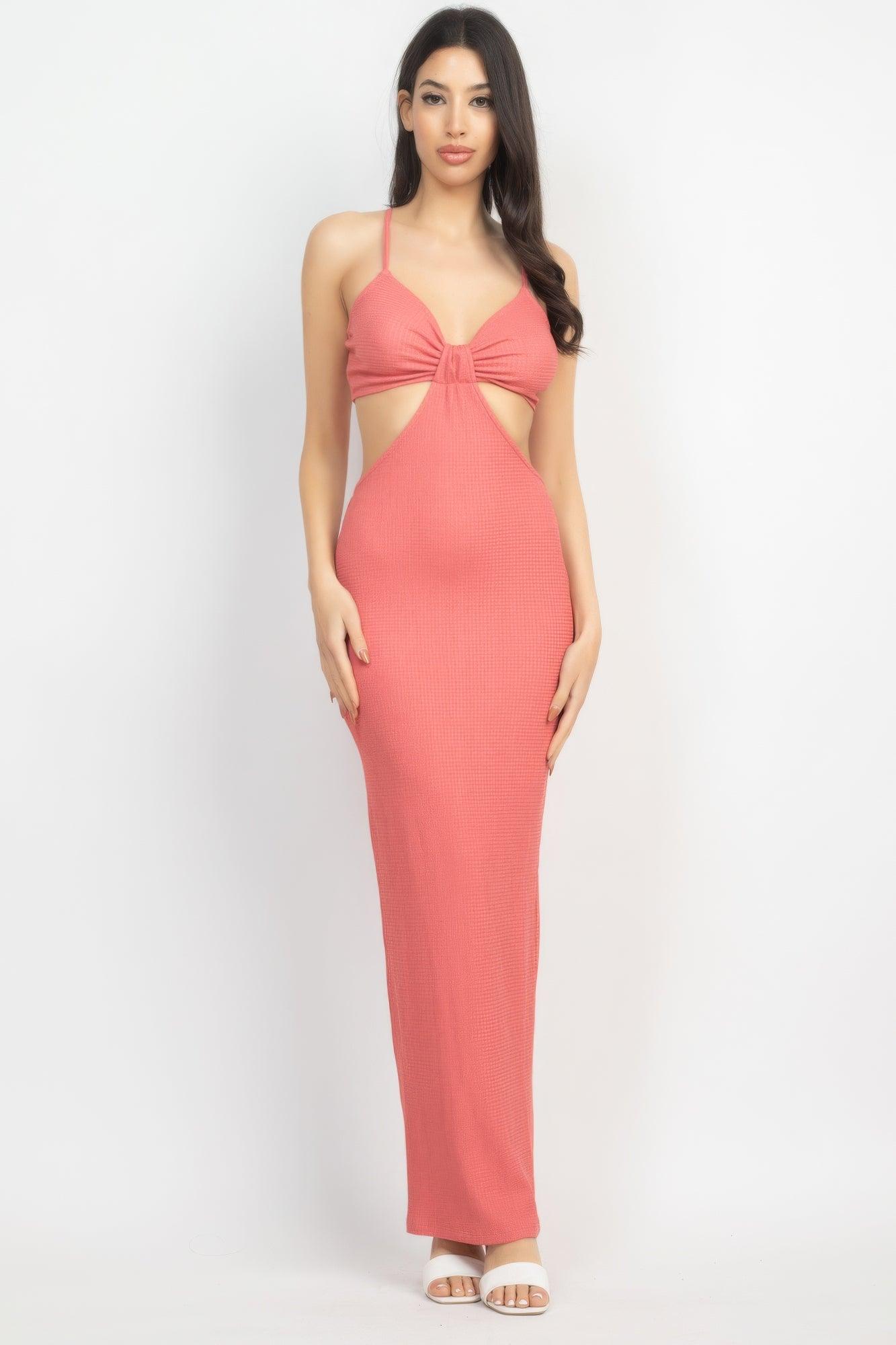 Cutout Back Slit V-neck Maxi Dress - AMIClubwear