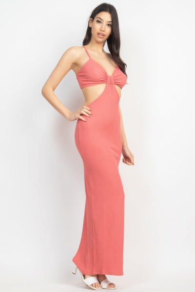 Cutout Back Slit V-neck Maxi Dress - AMIClubwear