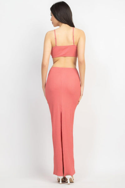 Cutout Back Slit V-neck Maxi Dress - AMIClubwear