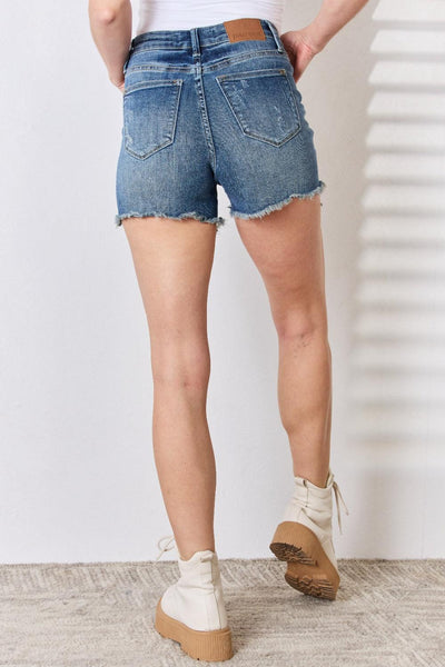 Judy Blue Full Size Tummy Control Fray Hem Shorts - AMIClubwear