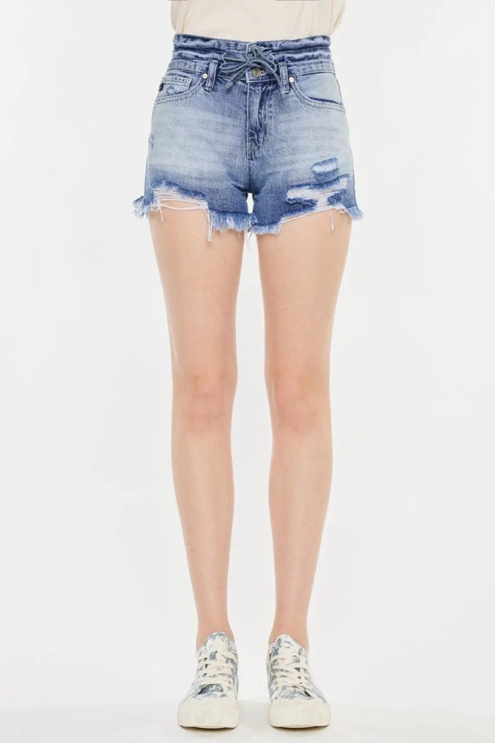 Kancan High Rise Frayed Hem Denim Shorts