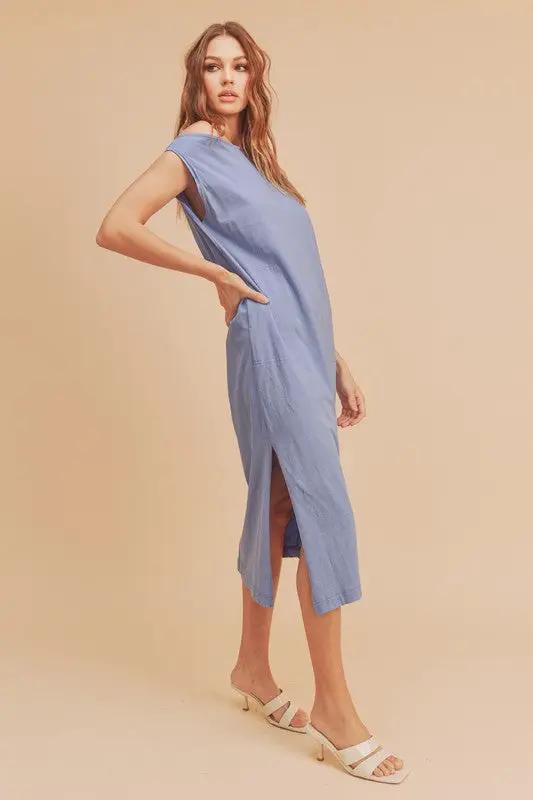 Aemi + Co Side Slit Round Neck Sleeveless Midi Dress