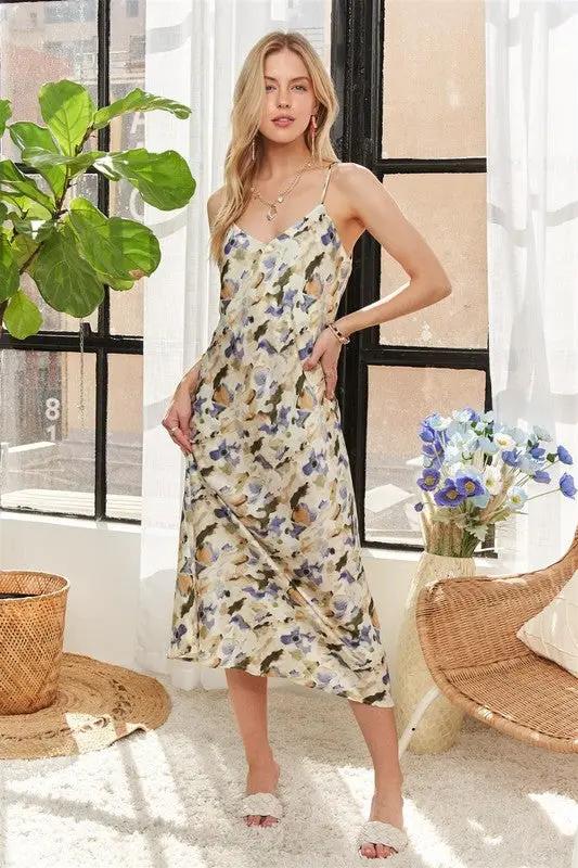 ADORA Watercolor V-Neck Midi Cami Dress
