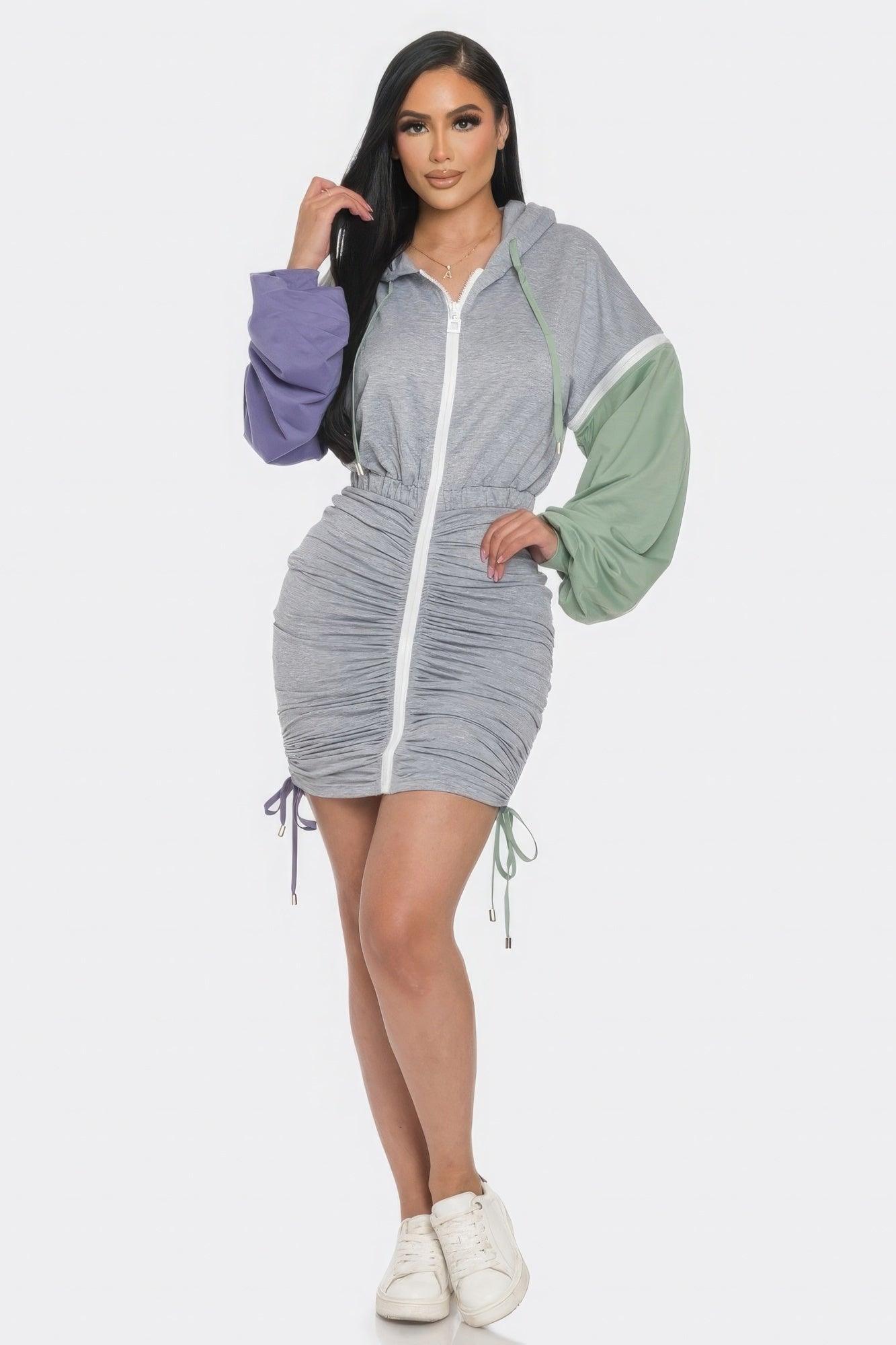 Detachable Zipper Mini Dress - AMIClubwear