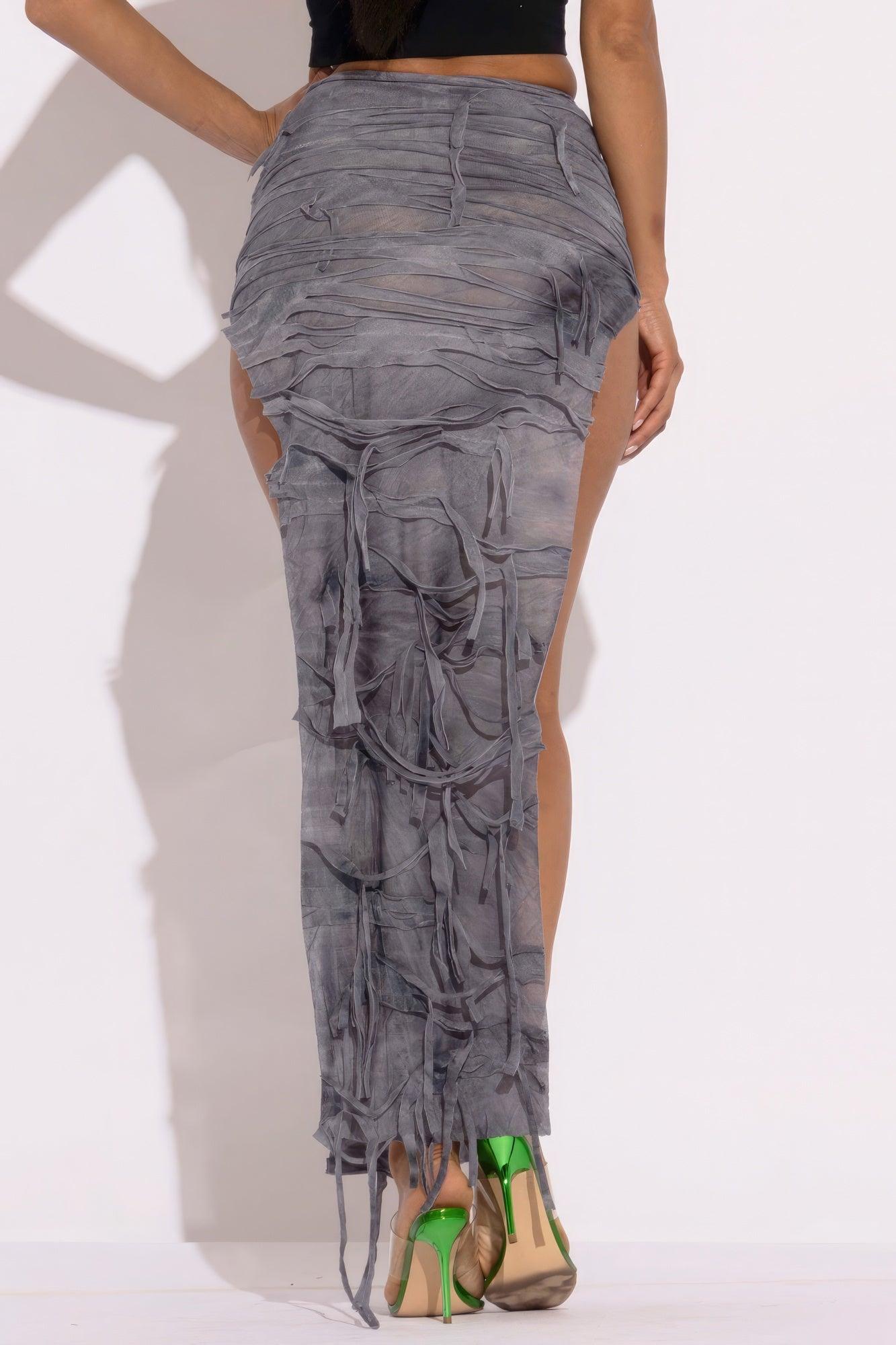 Distressed Thigh Slit Maxi Skirt - AMIClubwear