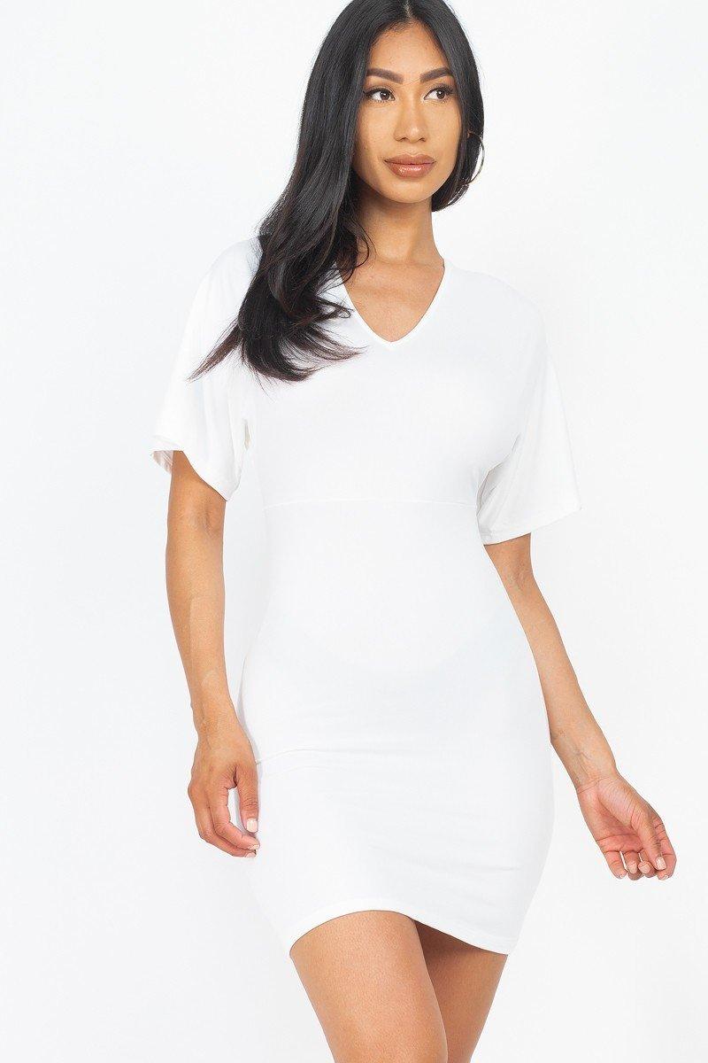 Dolman Sleeves Solid Mini Dress - AMIClubwear