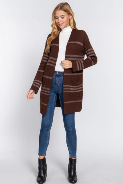 Dolman Slv Stripe Open Sweater Cardigan - AMIClubwear