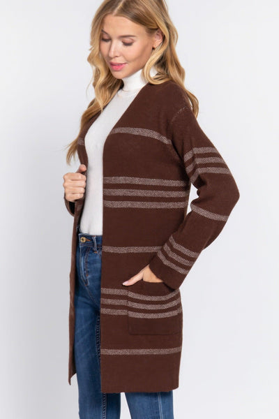 Dolman Slv Stripe Open Sweater Cardigan - AMIClubwear