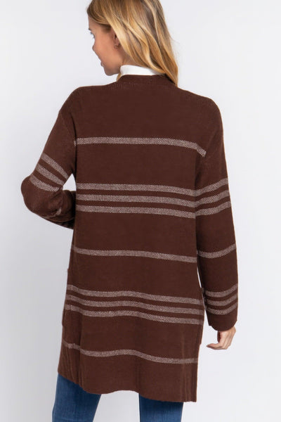 Dolman Slv Stripe Open Sweater Cardigan - AMIClubwear