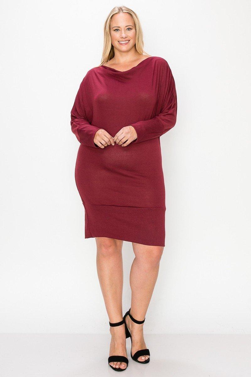 Draped Neck Long Sleeve Dress - AMIClubwear