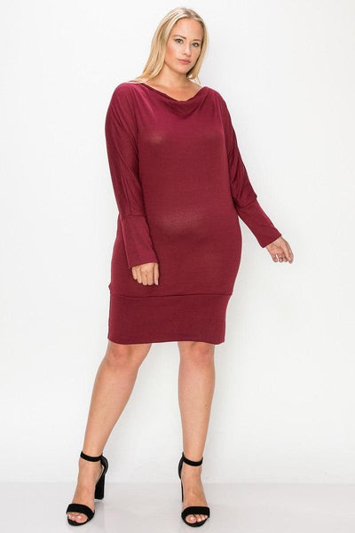 Draped Neck Long Sleeve Dress - AMIClubwear