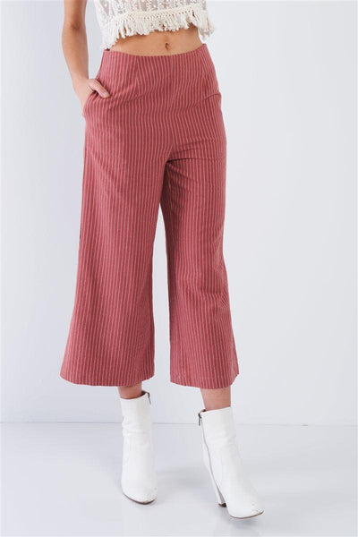 Dusty Rose Pink Cotton Pinstripe Gaucho Pants - AMIClubwear