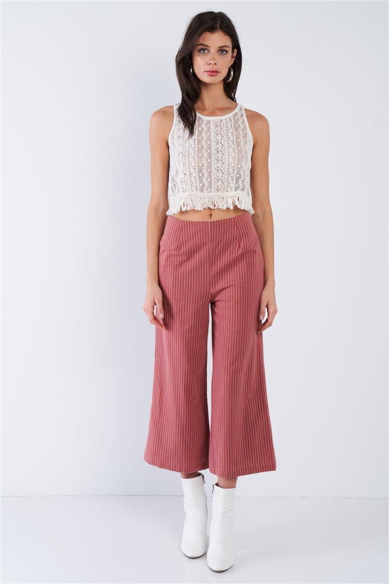 Dusty Rose Pink Cotton Pinstripe Gaucho Pants - AMIClubwear