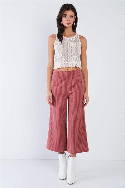 Dusty Rose Pink Cotton Pinstripe Gaucho Pants - AMIClubwear