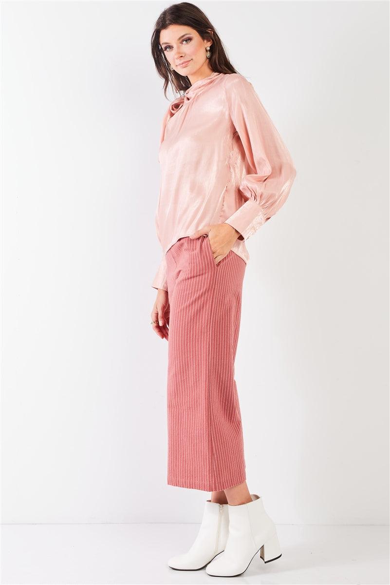 Dusty Rose Pink Cotton Pinstripe Gaucho Pants - AMIClubwear