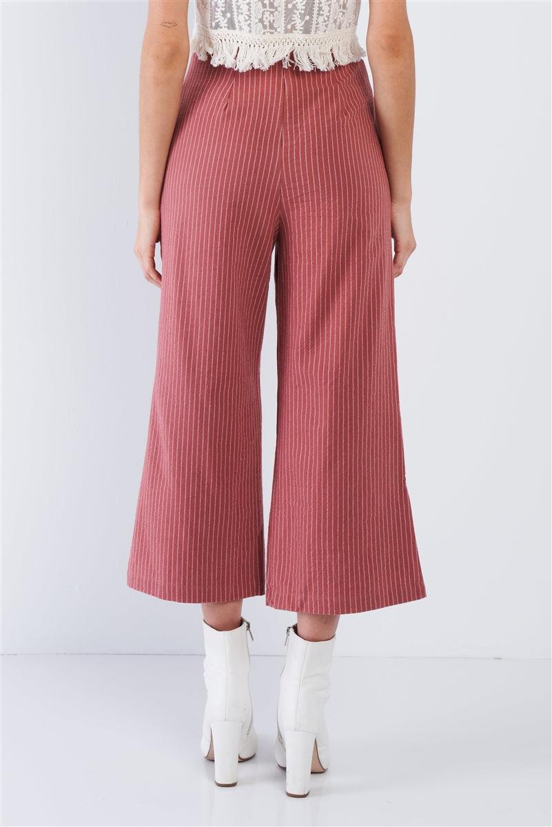 Dusty Rose Pink Cotton Pinstripe Gaucho Pants - AMIClubwear