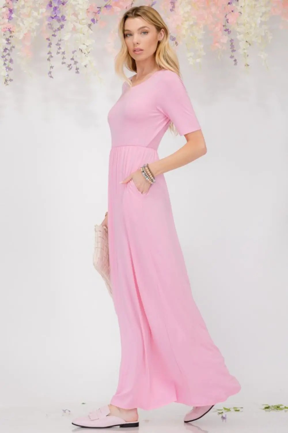 Celeste Full Size Round Neck Short Sleeve Maxi Dress with Pockets Plus Size