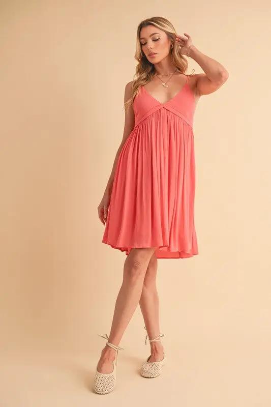 Aemi + Co Ruched Plunge Mini Cami Dress