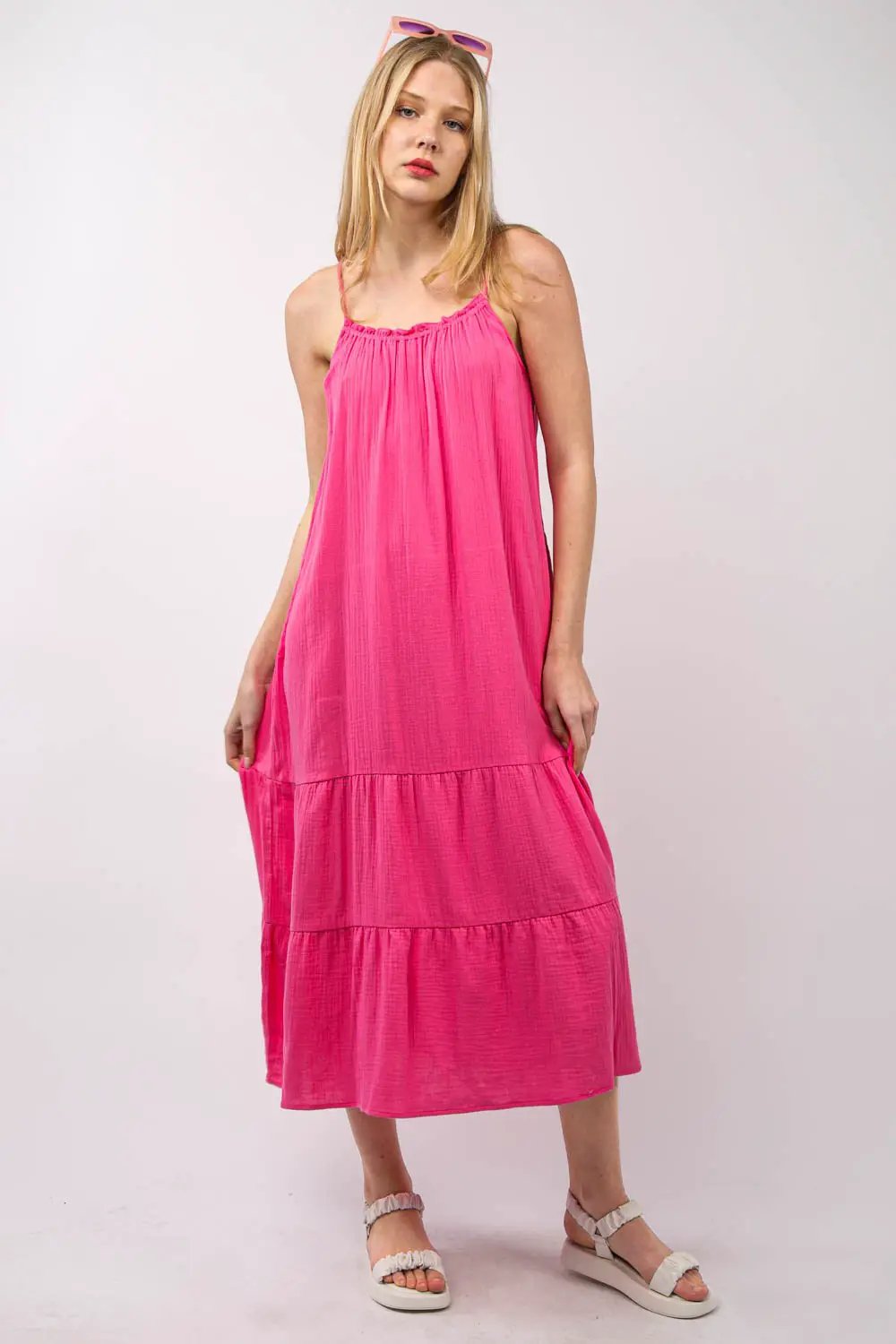 VERY J Ruffled A-Line Midi Cami Dress