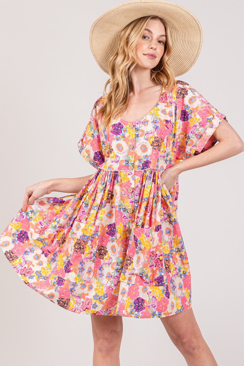 SAGE + FIG Floral Short Sleeve Babydoll Dress with Pockets – AMIClubwear