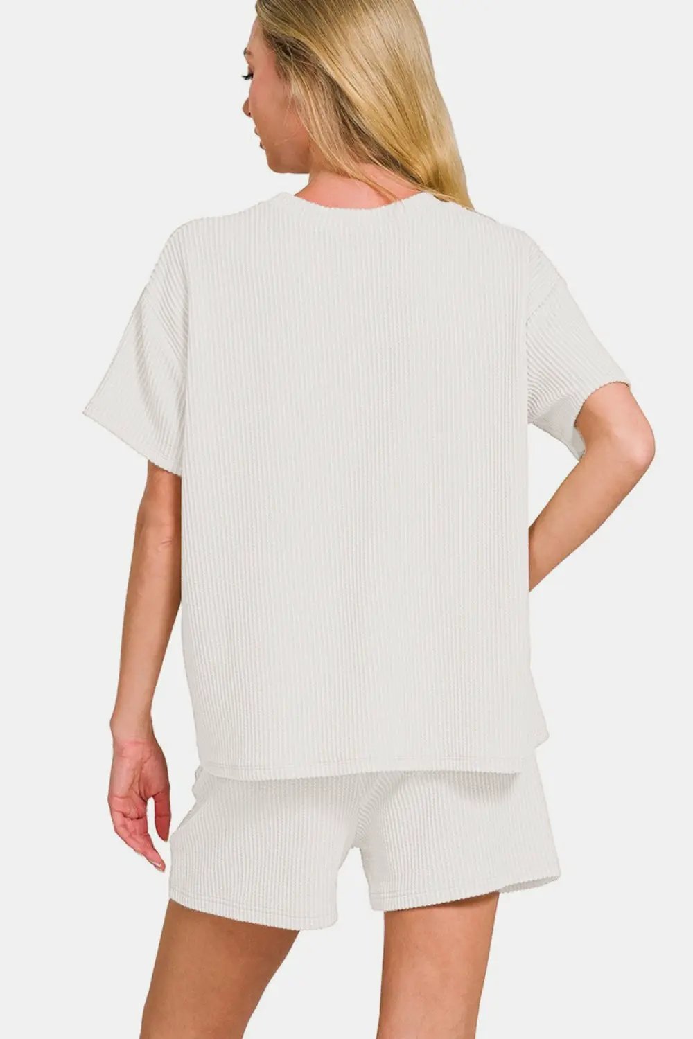 Zenana Rib Short Sleeve T-Shirt and Shorts Set