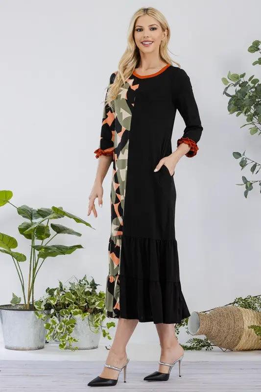 Celeste Full Size Color Block Midi Dress Plus Size