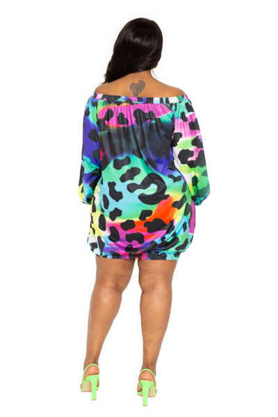 Electric leopard off shoulder bubble mini dress - AMIClubwear