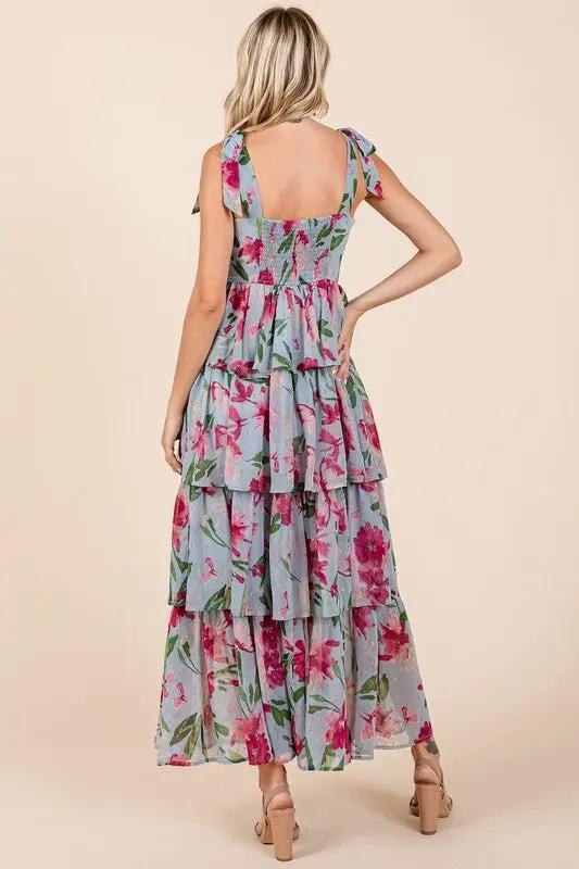 Mittoshop Layered Floral Sweetheart Neck Maxi Dress