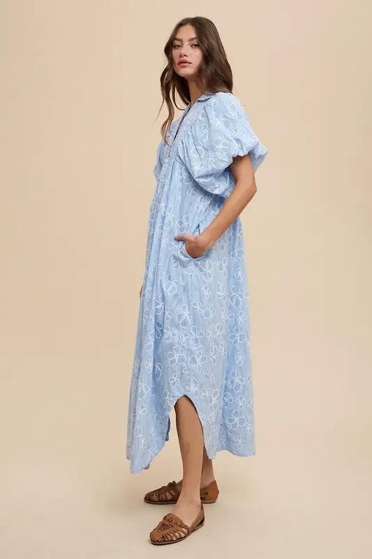 Annie Wear Floral Smock Detail Puff Sleeve Dress