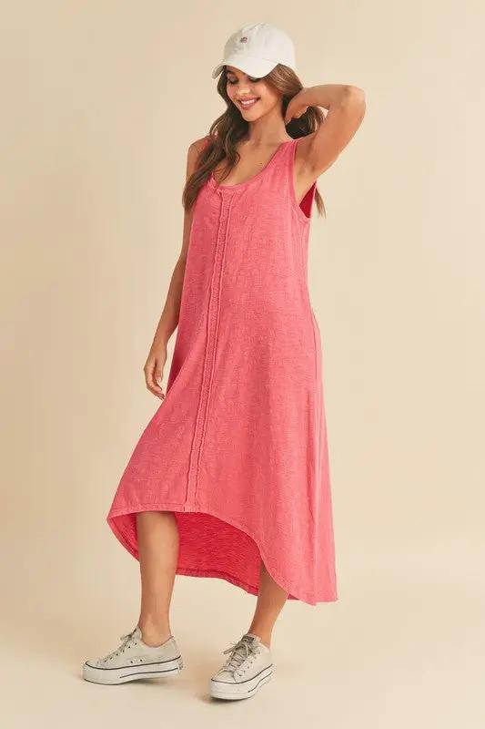 Aemi + Co High-Low Hem Scoop Neck Midi Tank Dress