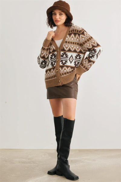 Fair Isle Knit Button-up Long Sleeve Cardigan Sweater - AMIClubwear