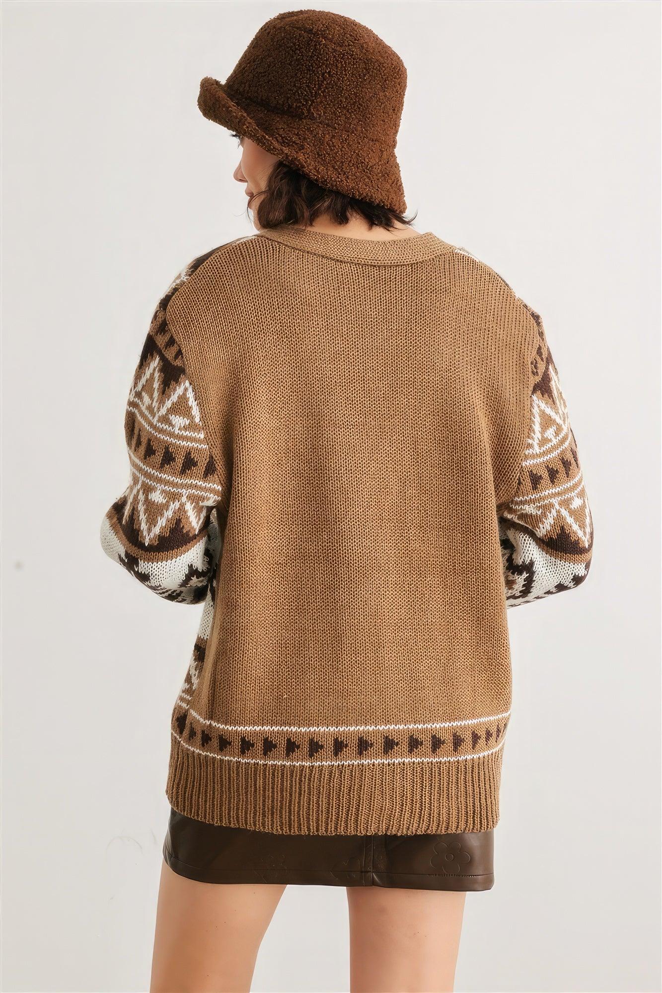 Fair Isle Knit Button-up Long Sleeve Cardigan Sweater - AMIClubwear