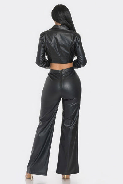 Faux Leather Set With Rhinestone Detail - AMIClubwear