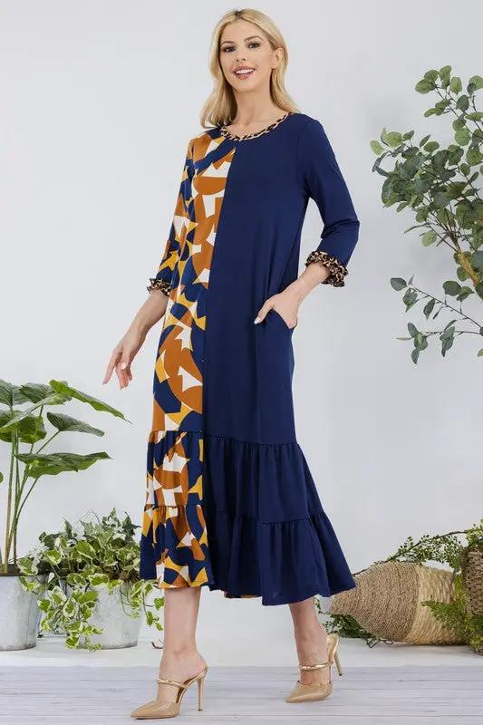 Celeste Full Size Color Block Midi Dress Plus Size